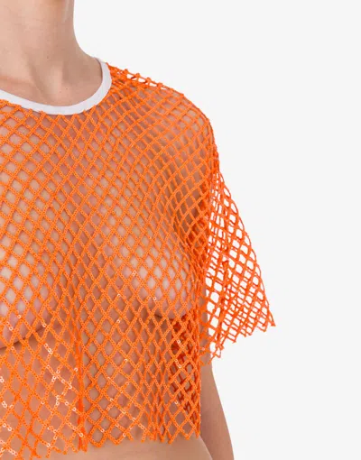 Moschino Cropped Net And Sequin T-shirt In Orange