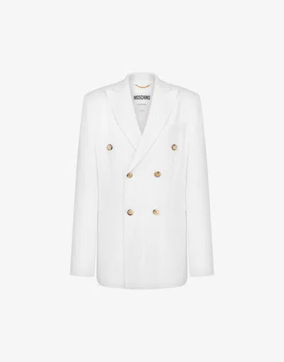 Moschino Double-breasted Linen Jacket In White