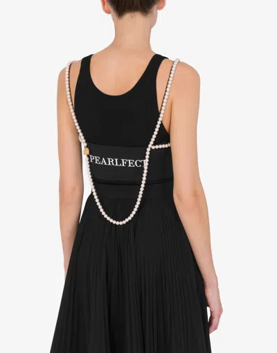 Moschino Stretch Poplin Crop Top With Pearls In Black