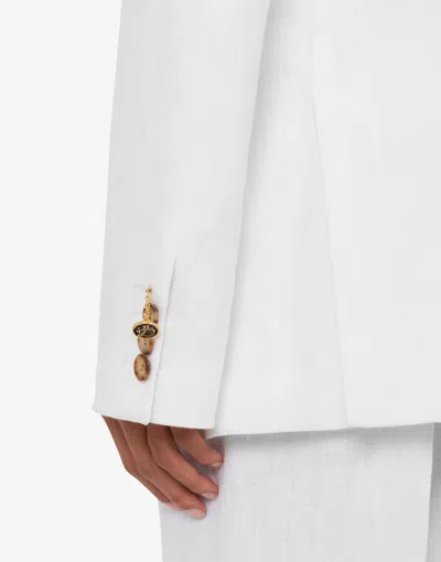 Moschino Double-breasted Linen Jacket In White
