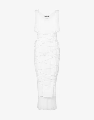 Moschino Open Back Midi Dress With Layered Ribbed Texture In White