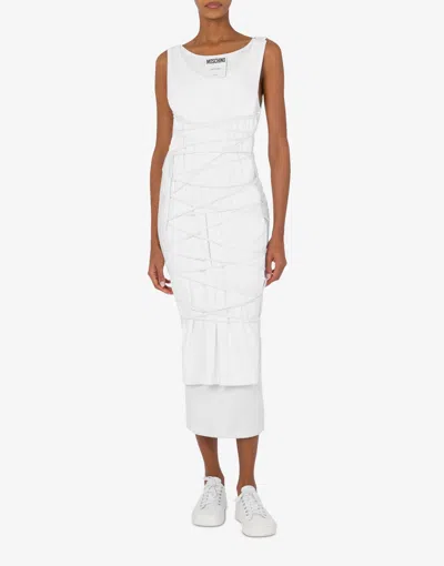 Moschino Open Back Midi Dress With Layered Ribbed Texture In White