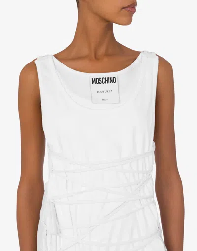 Moschino Open Back Midi Dress With Layered Ribbed Texture In White