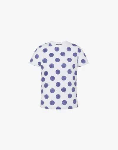 Moschino Dotted Short Sleeve Crew Neck Tops In White