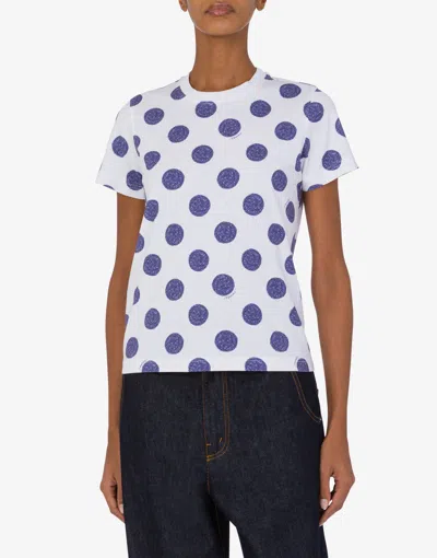 Moschino Dotted Short Sleeve Crew Neck Tops In White