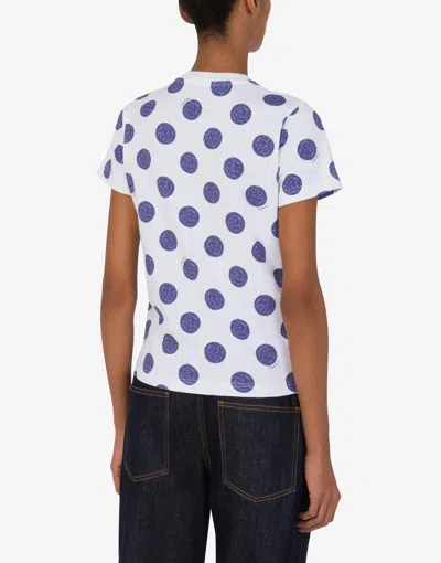 Moschino Dotted Short Sleeve Crew Neck Tops In White