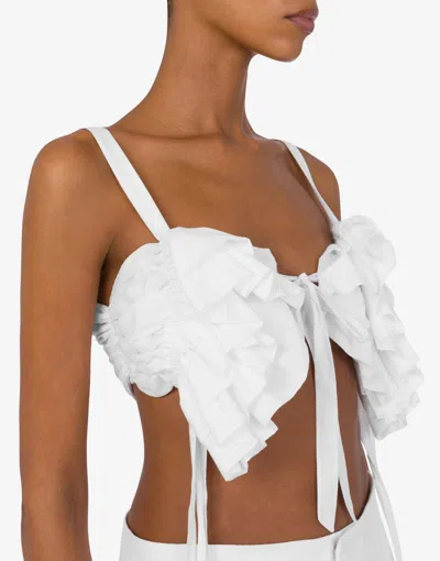 Moschino Couture Cotton And Silk Voile Crop Top In White