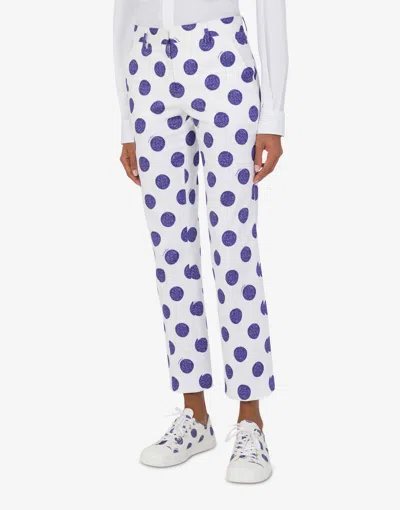 Moschino Stretch Satin Pants Biro Polka Dots In White
