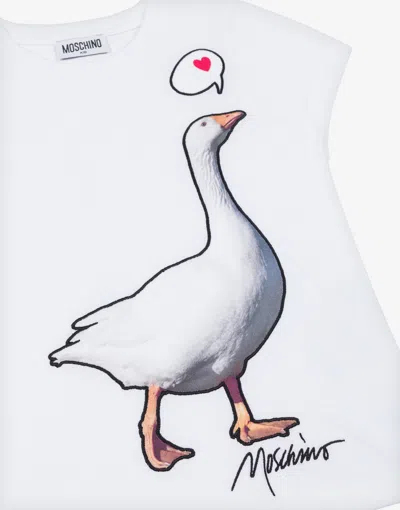 Moschino Kids Goose Embroidered Crewneck T-shirt In White