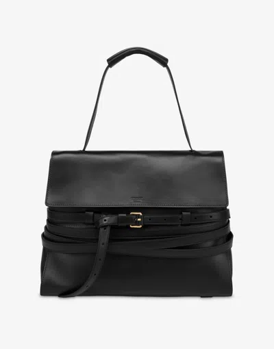 Moschino Tie Me Nappa Leather Tote Bag In Black