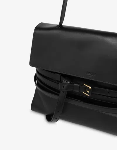 Moschino Tie Me Nappa Leather Tote Bag In Black