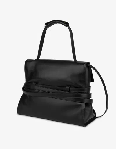 Moschino Tie Me Nappa Leather Tote Bag In Black