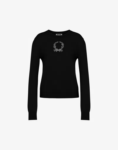 Moschino Laurel Crown Embroidered Logo Sweater In Black