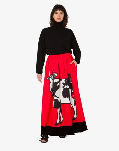 Moschino Cotton Gabardine Skirt Archive In Red