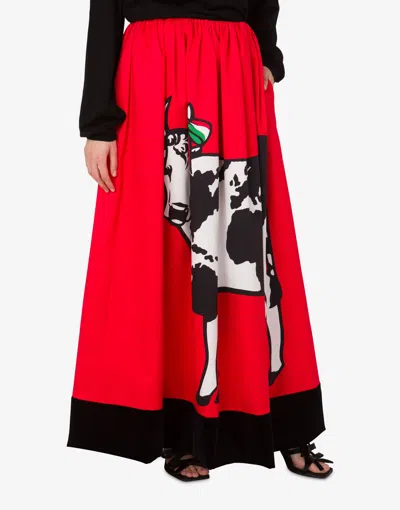 Moschino Cotton Gabardine Skirt Archive In Red