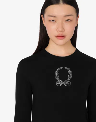 Moschino Laurel Crown Embroidered Logo Sweater In Black
