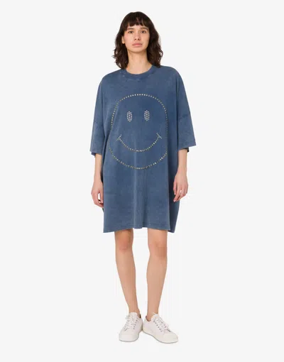 Moschino Smiley Face-studded Mini Dress In Blue