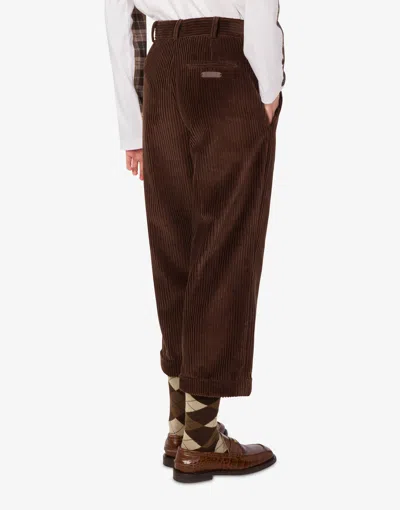 Moschino Corduroy Ribbed Trousers Rolled Hem In Brown