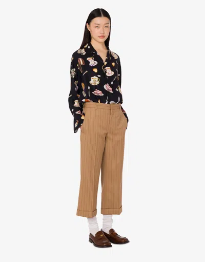 Moschino Tea Time Printed Silk Satin Shirt In Black