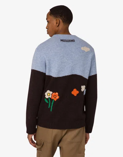 Moschino Wool Crew Neck Sweater With Graphic Design In Multi