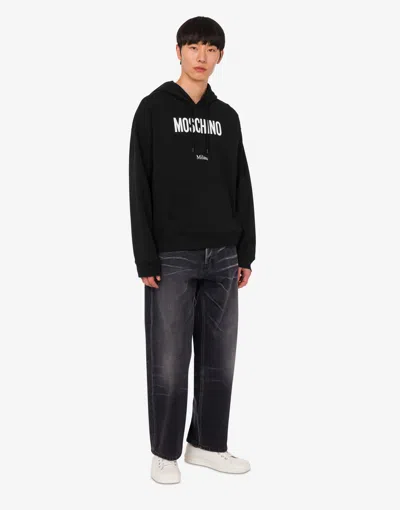 Moschino Cotton Hoodie With Drawstrings And Kangaroo Pocket In Black