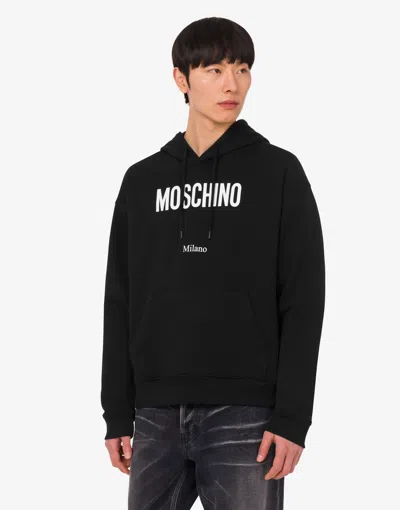 Moschino Cotton Hoodie With Drawstrings And Kangaroo Pocket In Black
