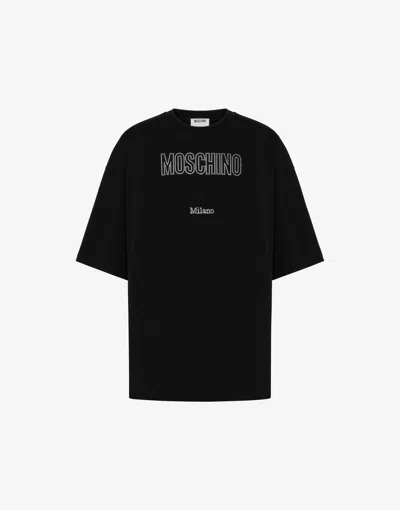 Moschino Crystal Logo Crew Neck T-shirt With Short Sleeves In Black