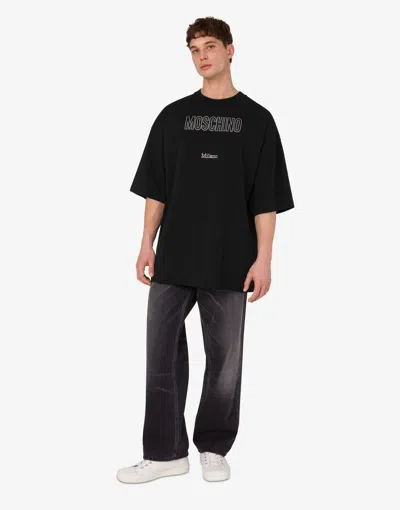 Moschino Crystal Logo Crew Neck T-shirt With Short Sleeves In Black
