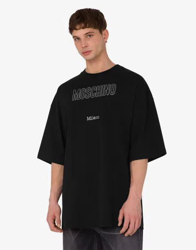 Moschino Crystal Logo Crew Neck T-shirt With Short Sleeves In Black