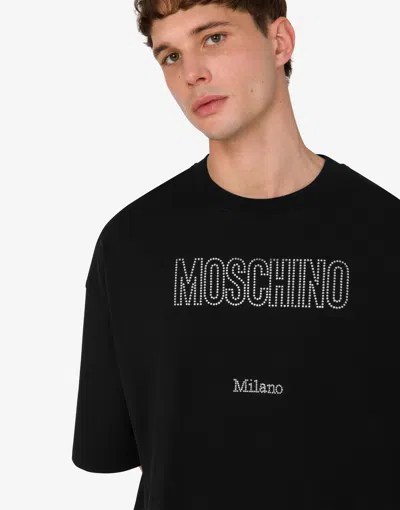 Moschino Crystal Logo Crew Neck T-shirt With Short Sleeves In Black