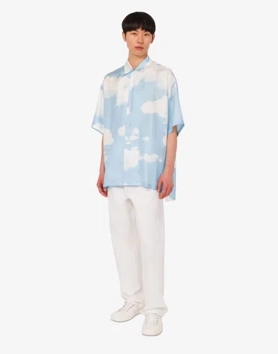 Moschino Silk Twill Shirt Archive Clouds In Blue