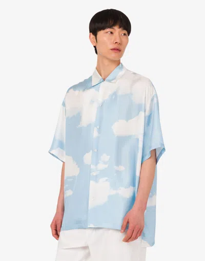 Moschino Silk Twill Shirt Archive Clouds In Blue