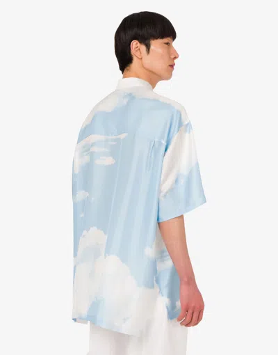 Moschino Silk Twill Shirt Archive Clouds In Blue