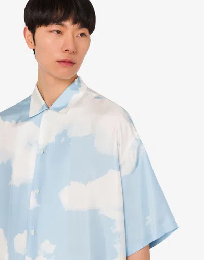 Moschino Silk Twill Shirt Archive Clouds In Blue