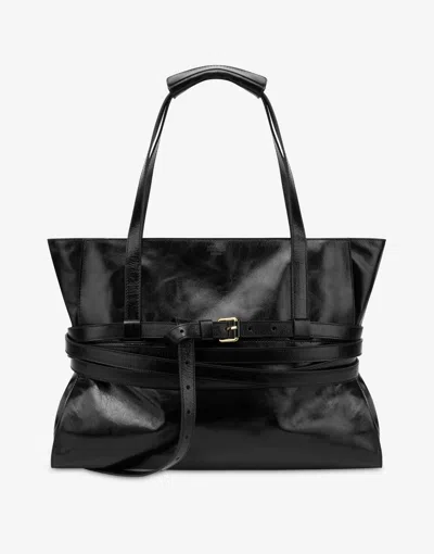 Moschino Shopper With Adjustable Shoulder Strap And Belt Detail In Black