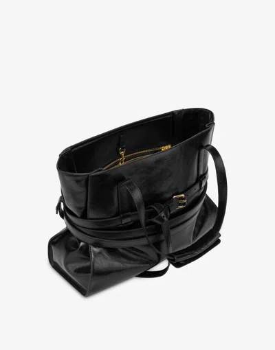 Moschino Shopper With Adjustable Shoulder Strap And Belt Detail In Black