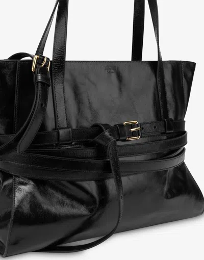 Moschino Shopper With Adjustable Shoulder Strap And Belt Detail In Black