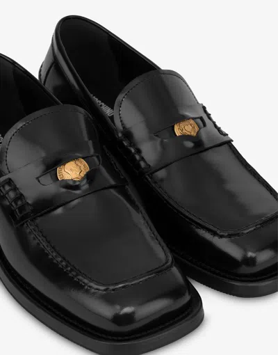 Moschino Classic Penny Loafer With Stacked Heel In Black