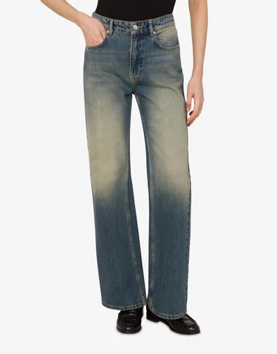 Moschino Cotton Denim Flare Pants In Blue