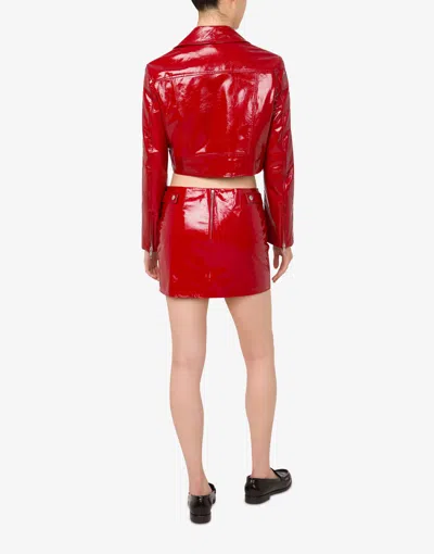 Moschino Patent Leather Biker Crop Jacket In Red