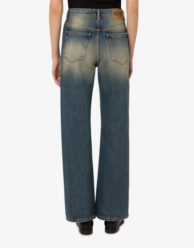 Moschino Cotton Denim Flare Pants In Blue