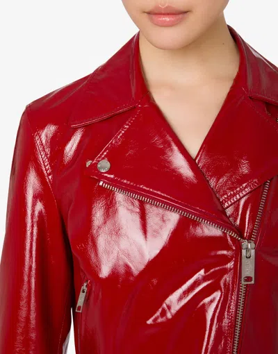 Moschino Patent Leather Biker Crop Jacket In Red