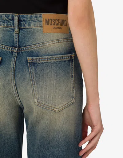 Moschino Cotton Denim Flare Pants In Blue