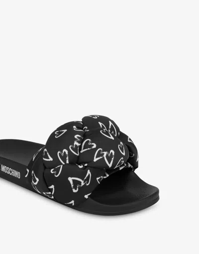 Love Moschino Pool Slides With Print In Black