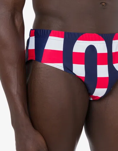 Moschino Swim Slip Striped Lettering Logo In Multi