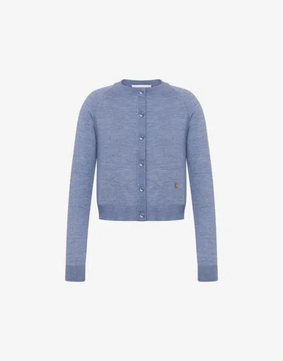 Moschino Golden M Wool And Silk Cardigan In Blue