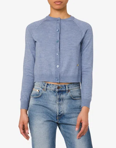 Moschino Golden M Wool And Silk Cardigan In Blue
