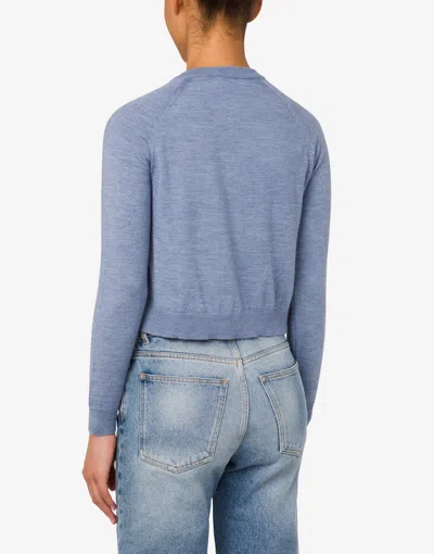 Moschino Golden M Wool And Silk Cardigan In Blue