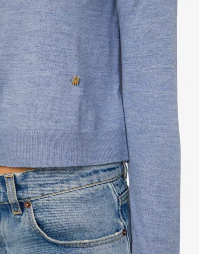 Moschino Golden M Wool And Silk Cardigan In Blue