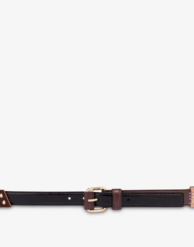 Moschino Calfskin And Goatskin Belt In Black